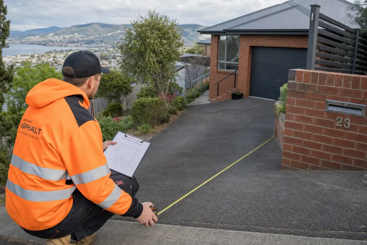 Hobart asphalt contractor conducting a site visit at a residential driveway in Sandy Bay
