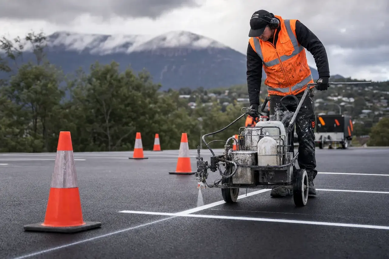 Carpark Resurfacing work in progress in Hobart, southern Tasmania