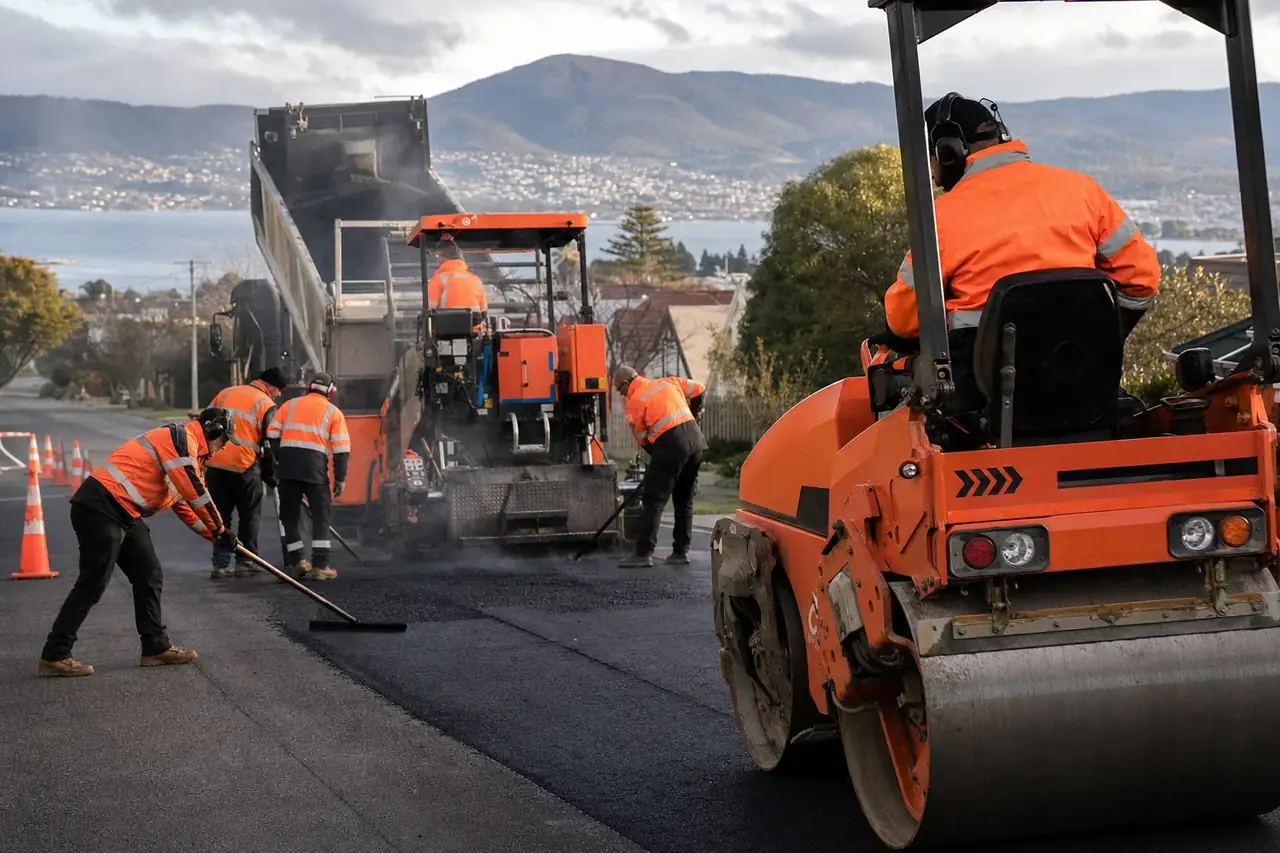 Asphalt work in Bellerive, southern Tasmania